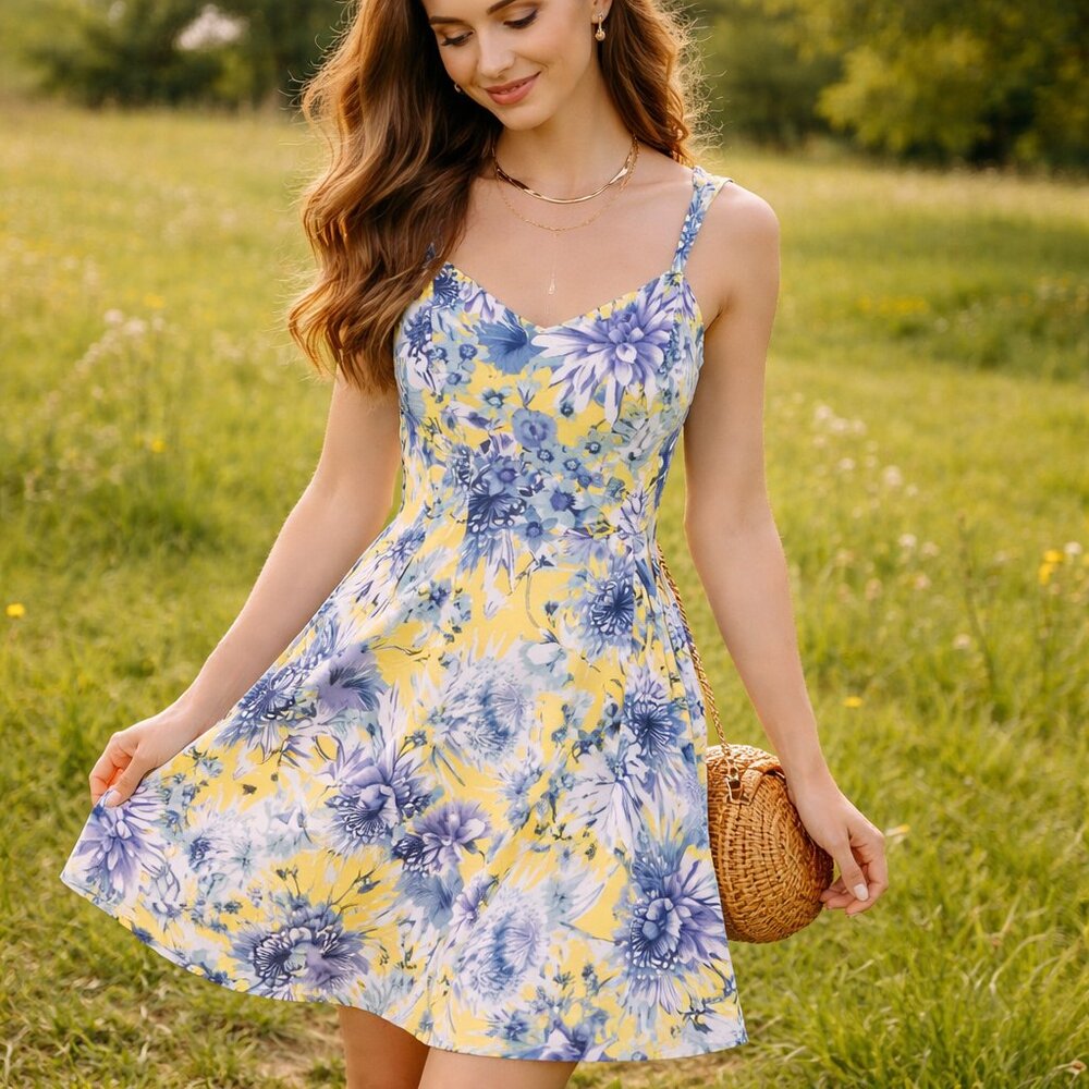 J.O.A. Los Angeles Floral Fit Flare Skater Dress Sweetheart XS Clueless 90s